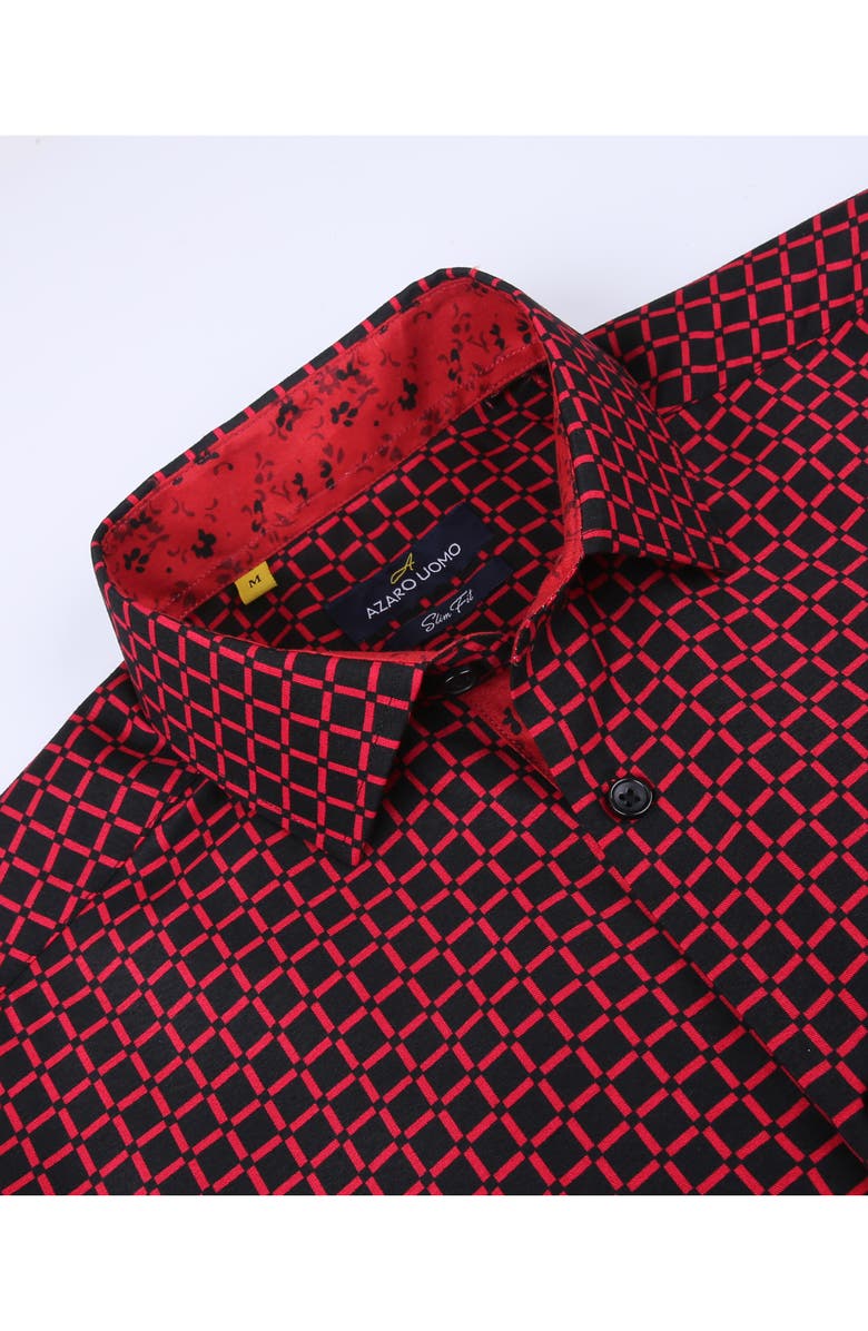 Azaro Uomo Slim Fit Grid Print Performance Button-Up Shirt, Alternate, color, Red