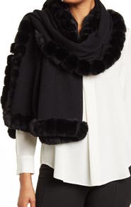 La Fiorentina Faux Fur Trim Wrap Scarf