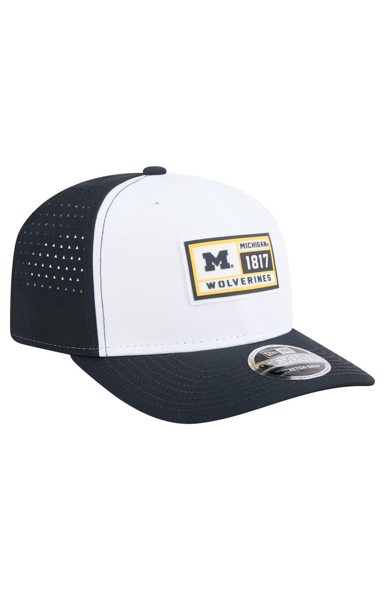 New Era Men's New Era White/Navy Michigan Wolverines Perforated Patched 9SEVENTY Adjustable Hat, Alternate, color, White