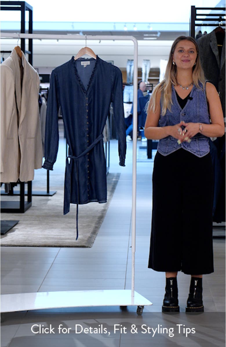 Ruffle Trim Tie Waist Denim Dress, sales video thumbnail