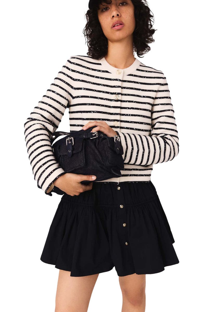 maje Sequined wool cardigan, Alternate, color, White/Navy