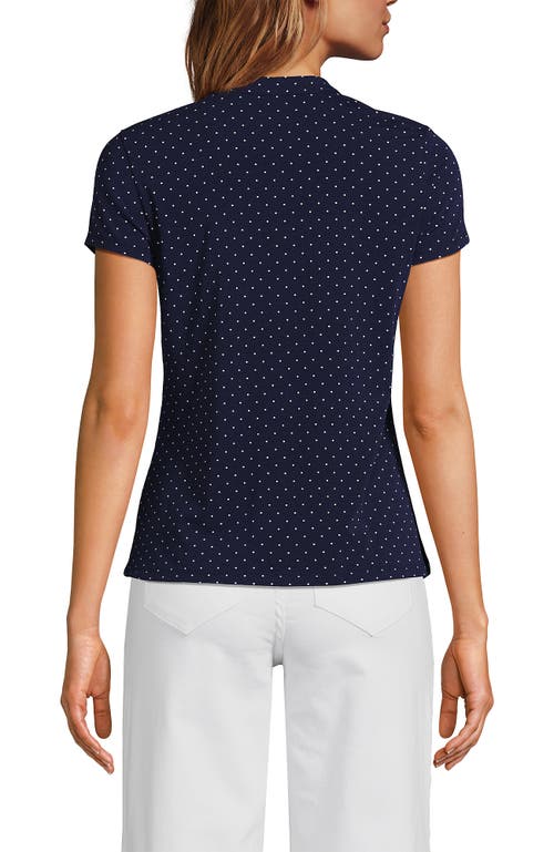 Lands' End Short Sleeve Lightweight Jersey Button Pintuck Top In Blue