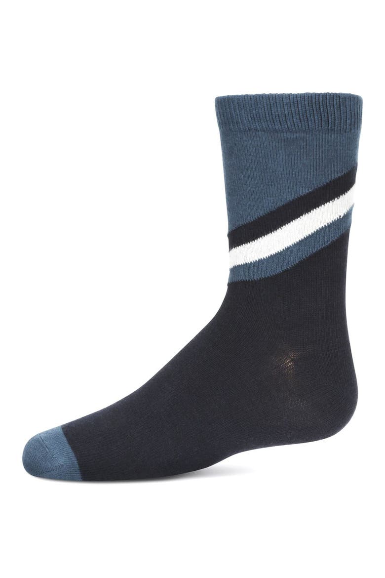 Geometric Diagonal Stripe Crew Socks, Main, color, Navy