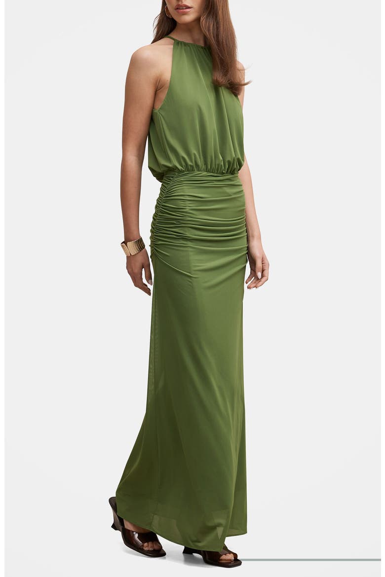 Adelina Ruched Sleeveless Maxi Dress, Alternate, color, GREEN