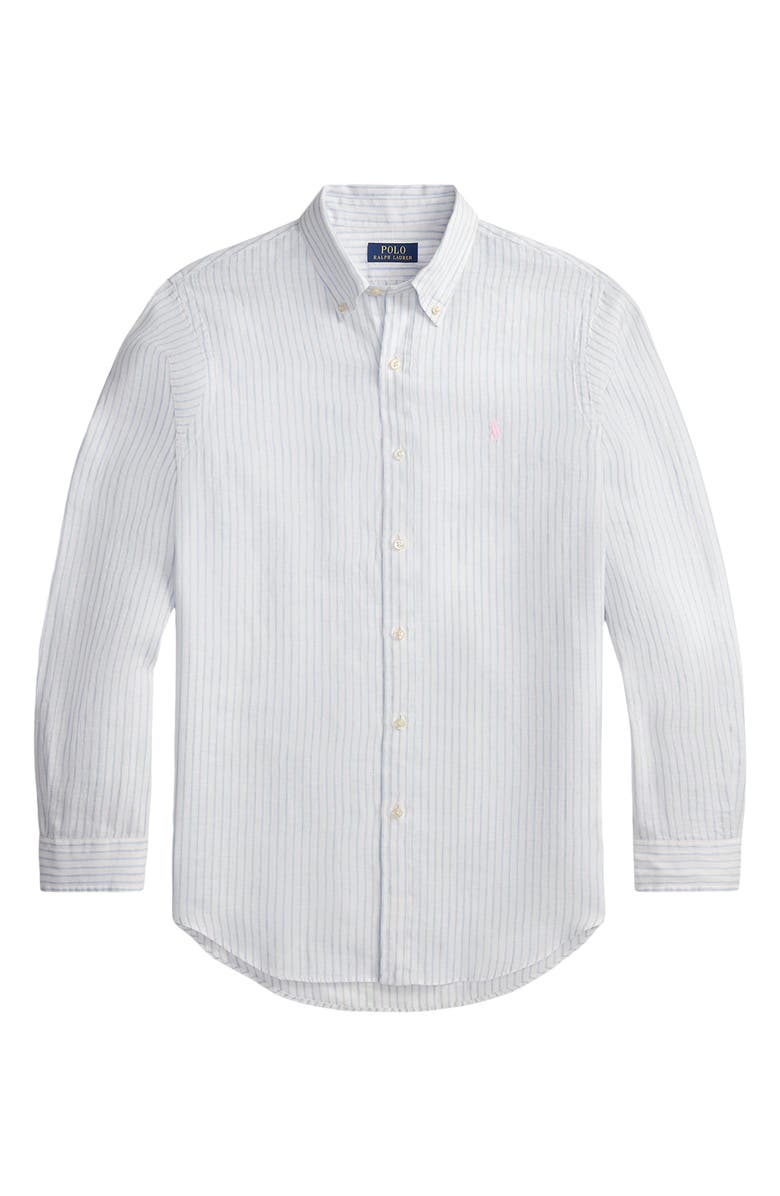 Polo Ralph Lauren Classic Fit Stripe Linen Button-Down Shirt, Alternate, color, White Blue