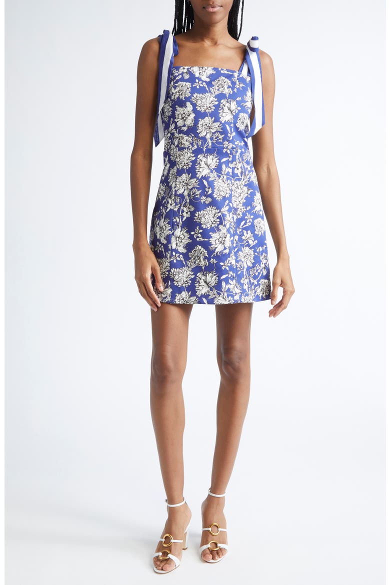 Maryann Floral Print Tie Shoulder Minidress, Main, color, BLOOMING WILD INDIGO