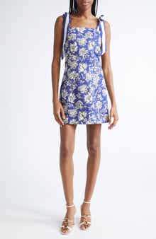 Alice + Olivia Maryann Floral Print Tie Shoulder Minidress