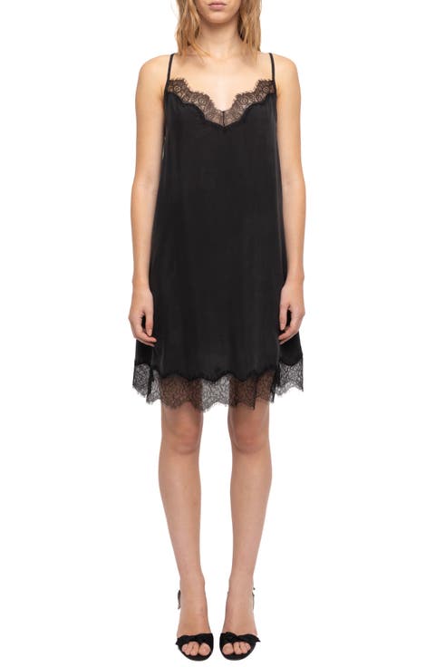 Respas Lace Trim Silk Slipdress