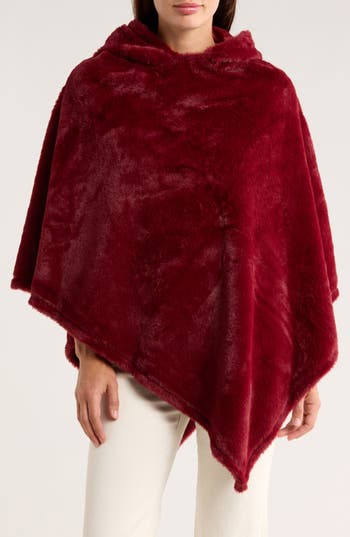 Nanette Lepore Hooded Faux Fur Ruana In Burgundy