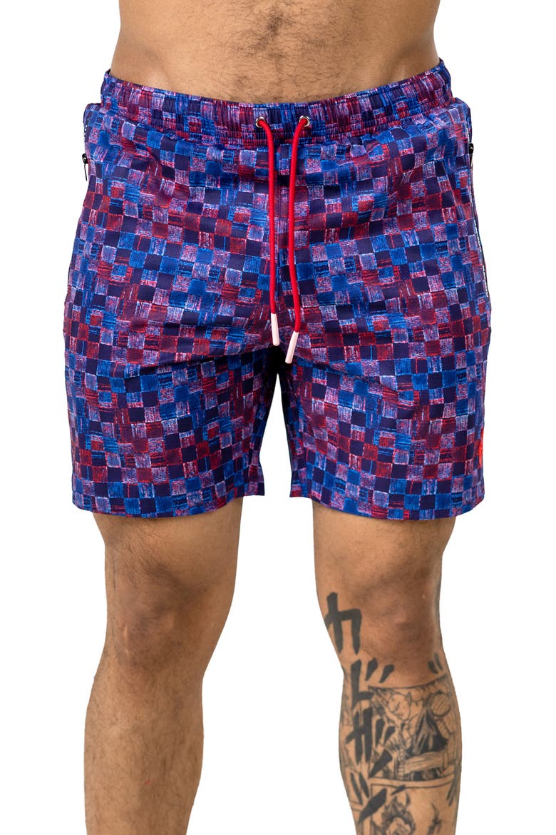 Swim Marthyr Print Swim Trunks, Main, color, PURPLE