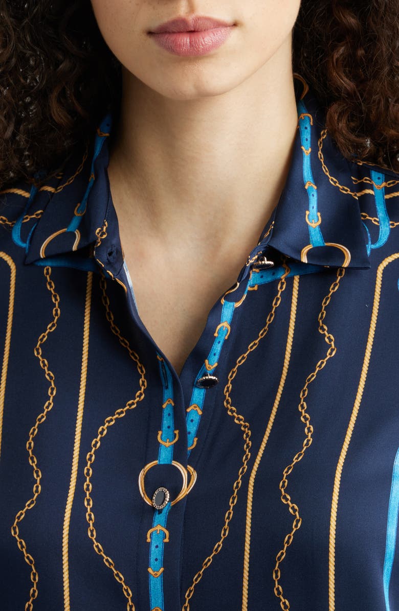 Elie Tahari The Julianna Silk Blend Shirt, Alternate, color, Denim Chain Print