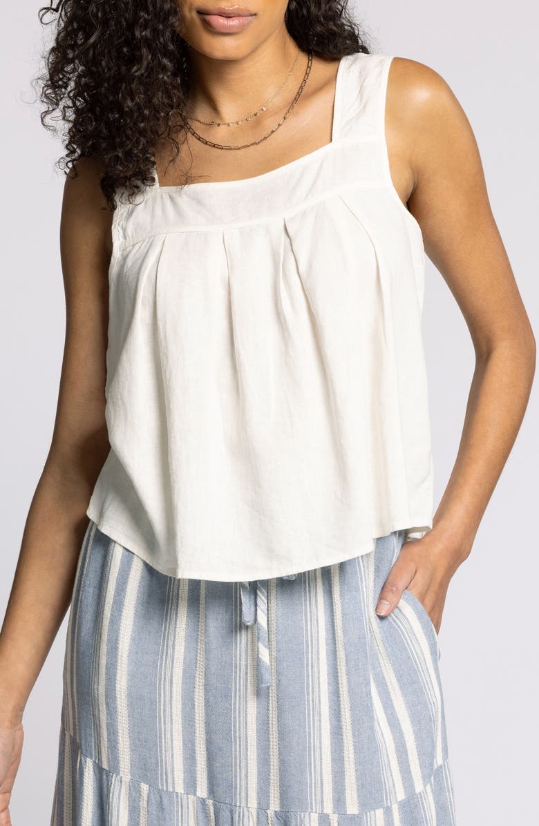 Thread & Supply Lydia Pleated Linen Blend Tank, Main, color, White