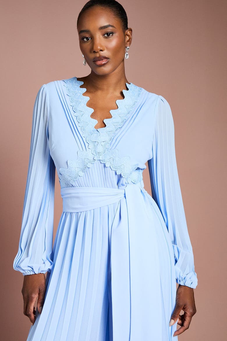 Pleated Leg Tie Waist Jumpsuit, Alternate, color, Cornflower Blue