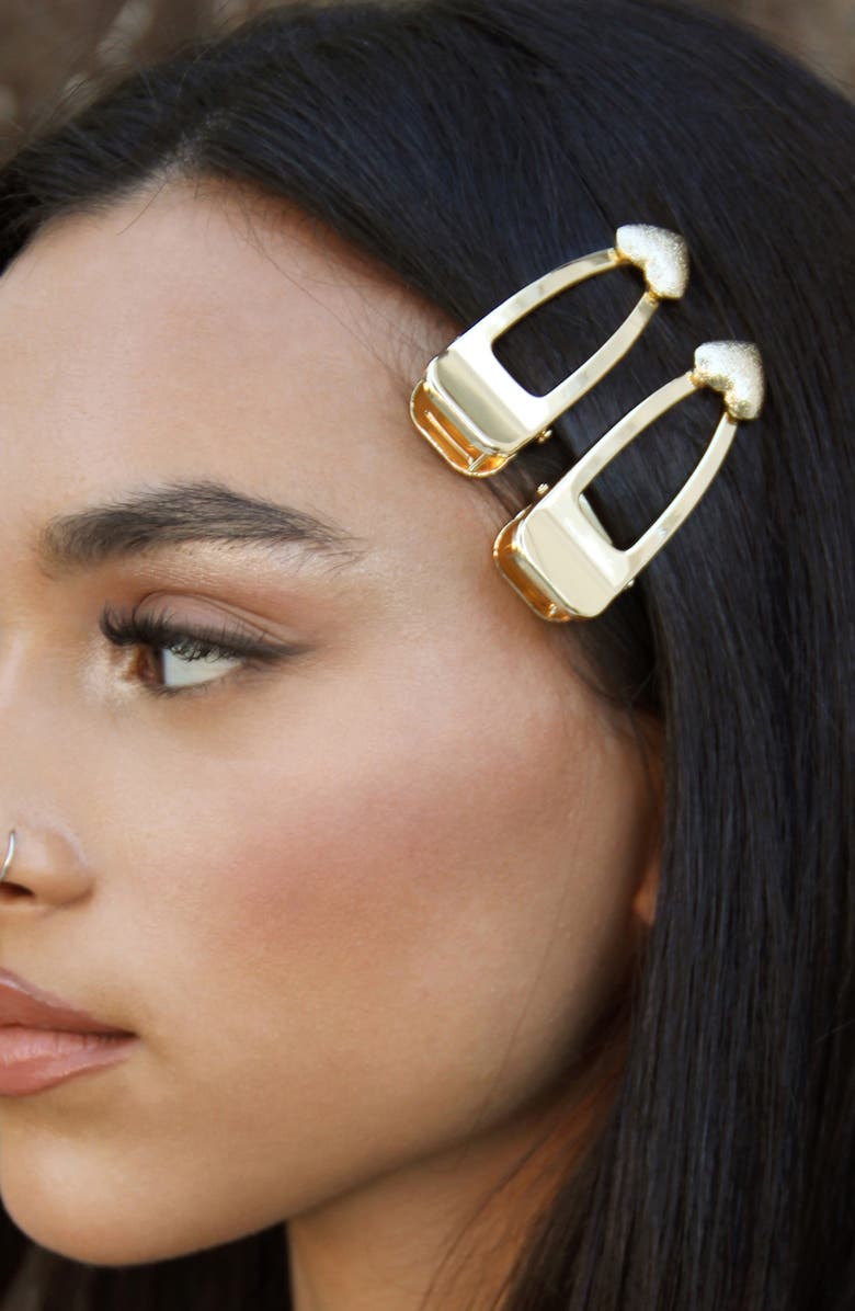 Ettika Set of 2 Heart Hair Clips, Alternate, color, Gold