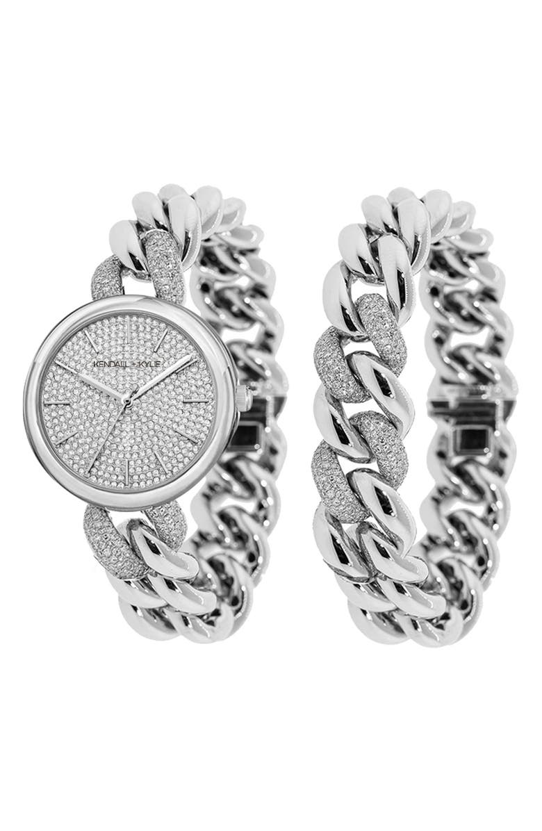 KENDALL + KYLIE I TOUCH Women's Kendall + Kylie Silver Watch/Bracelet Set, 40mm, Main, color, 