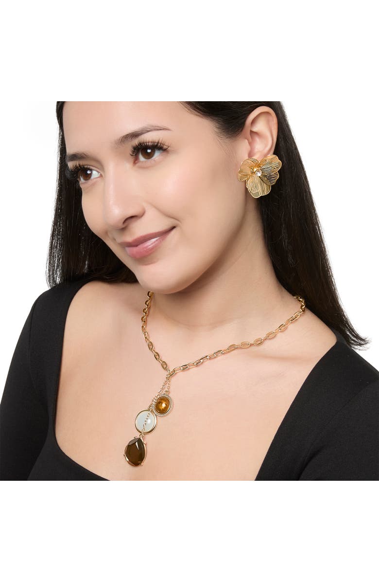 Jessica Simpson Textured Gold-Tone Petal Flower Stud Earrings, Alternate, color, Gold