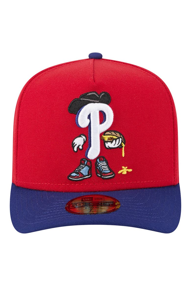 Men's New Era Red/Blue Philadelphia Phillies Cartoon A-Frame 59FIFTY Fitted Hat, Alternate, color, Red