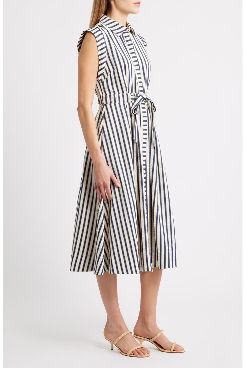 Stripe Belted Seersucker Midi Shirtdress, Alternate, color, NAVY/ WHITE