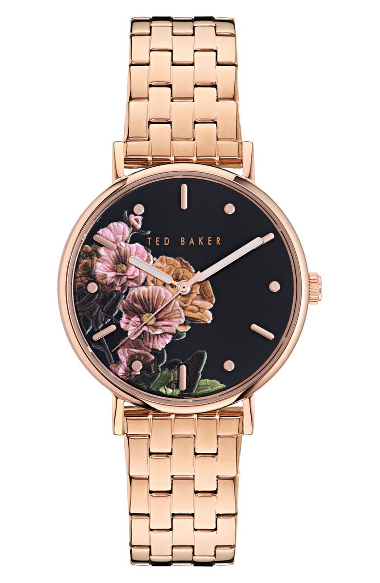 Ted Baker London Floral Bracelet Watch, Main, color, Rose Gold-Tone
