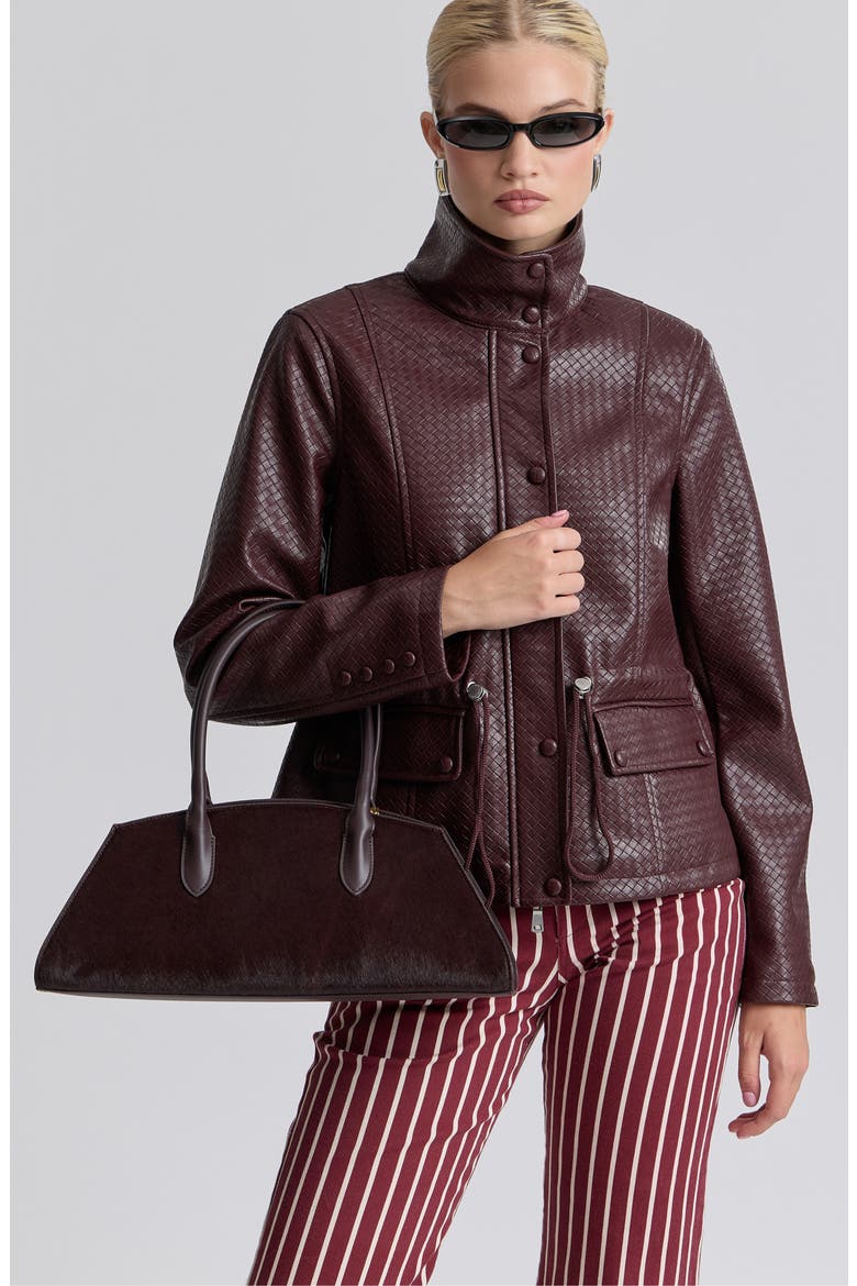 Woven Faux Leather Jacket, Alternate, color, BURGUNDY