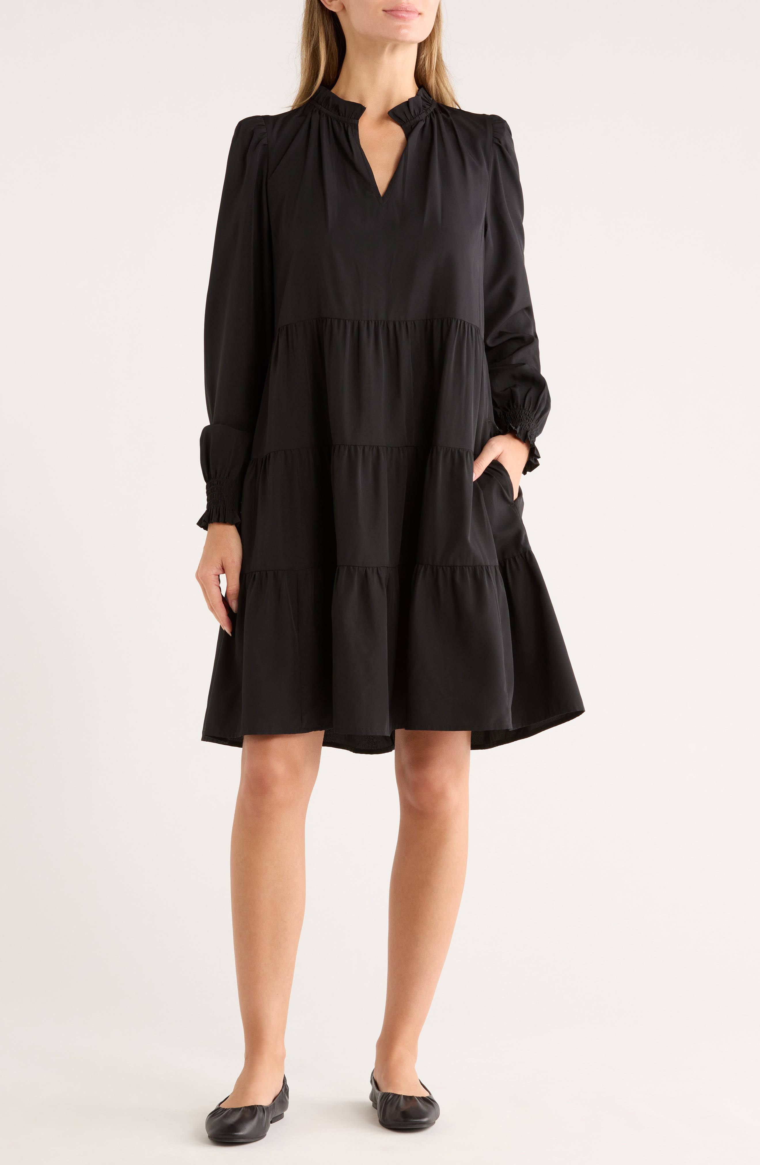 Caslon® Long Sleeve Tiered Crepe Dress