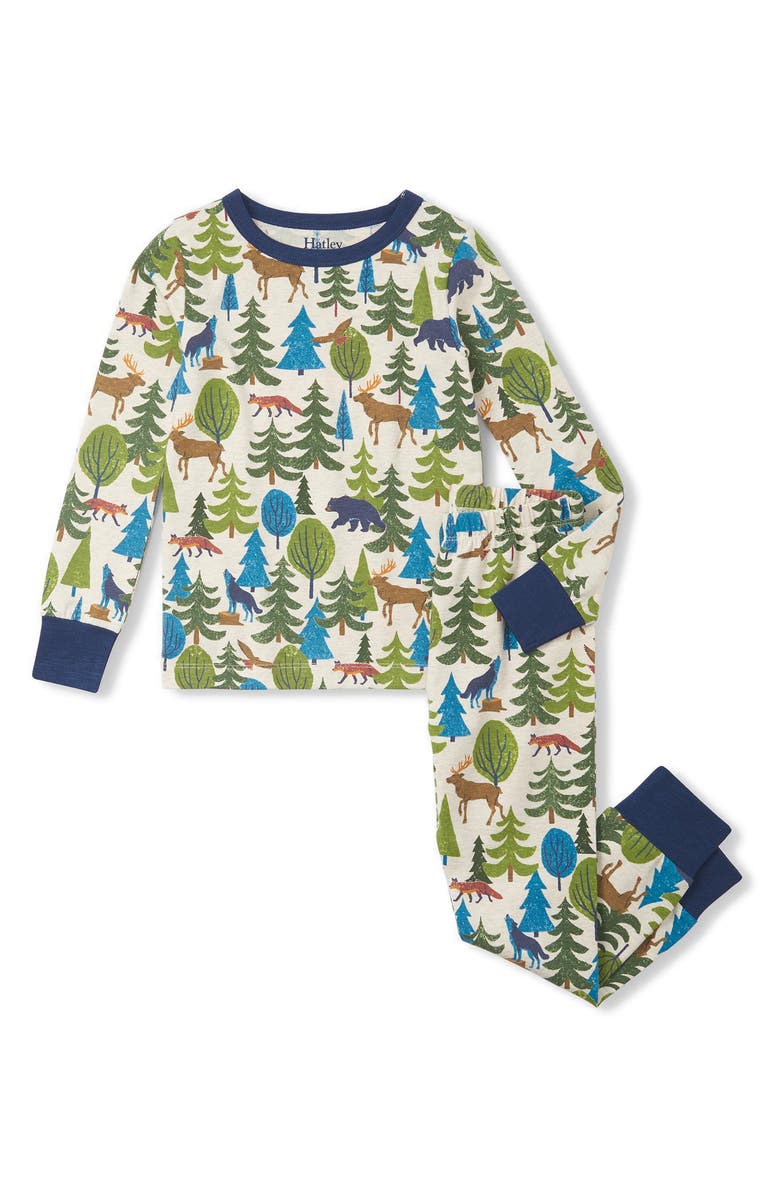 Hatley Kids' Forest Scene Print Fitted Two-Piece Pajamas, Main, color, 