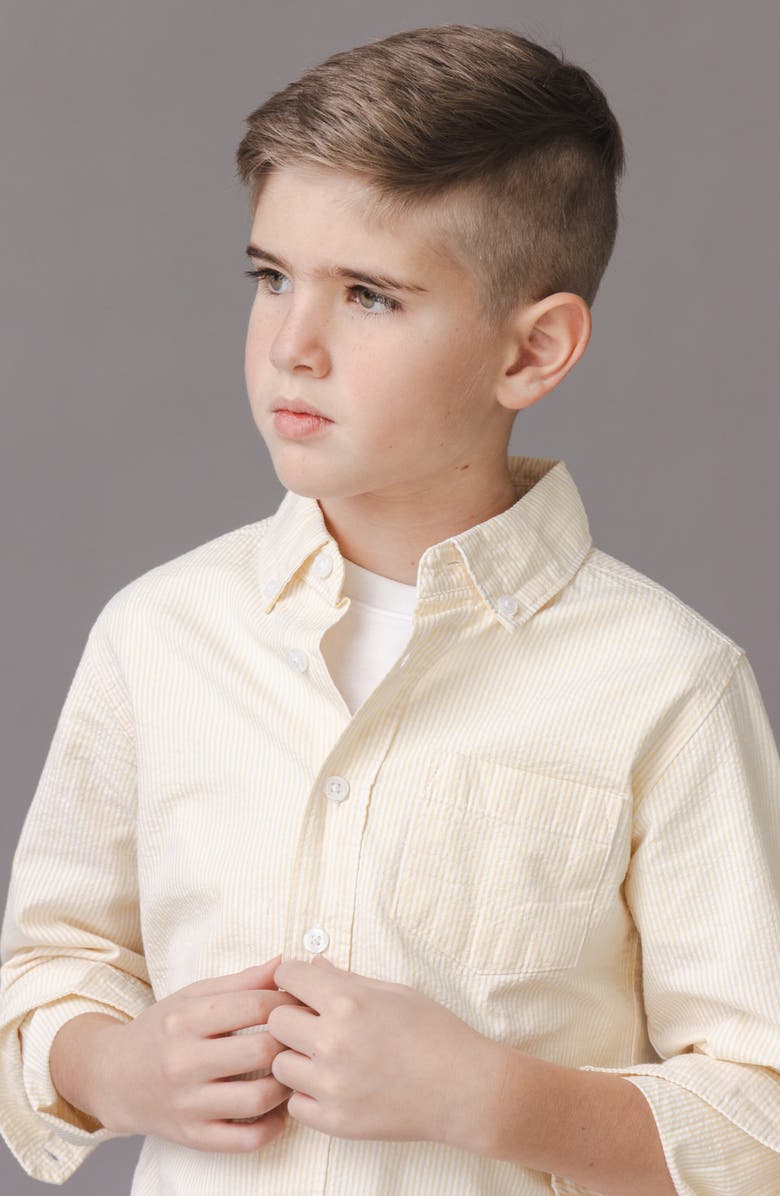 Hope & Henry Kids' Organic Long Sleeve Seersucker Shirt, Alternate, color, Yellow Seersucker