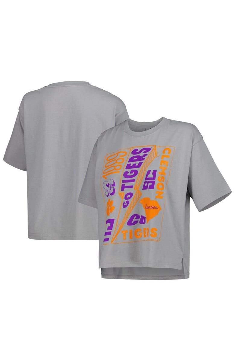 PRESSBOX Women's Pressbox Silver Clemson Tigers Rock & Roll School of Rock T-Shirt, Main, color, Silver