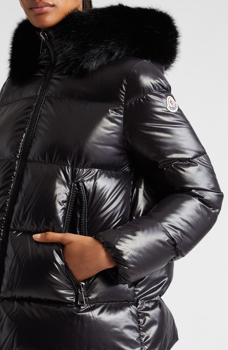 Moncler Laiche Crop Quilted Hooded Jacket with Removable Faux Fur Trim, Alternate, color, 