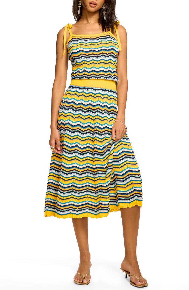 Ramy Brook Cali Tie Strap Midi Dress, Main, color, Sunshine Chevron