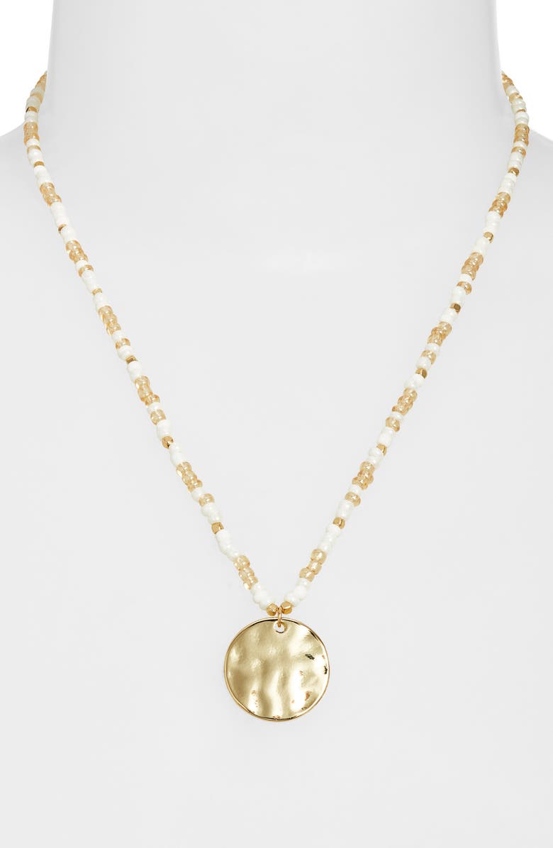 Nordstrom Hammered Coin Pendant Beaded Necklace, Alternate, color, 