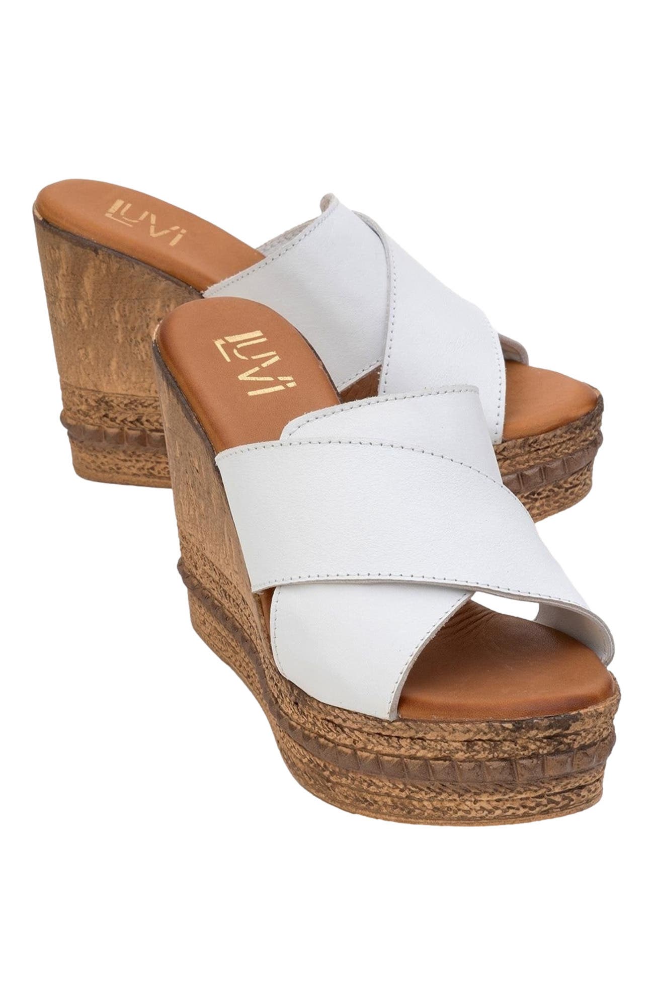 Forever & Always Shoes Lois Wedge Leather Sandal, Alternate, color, White Leather