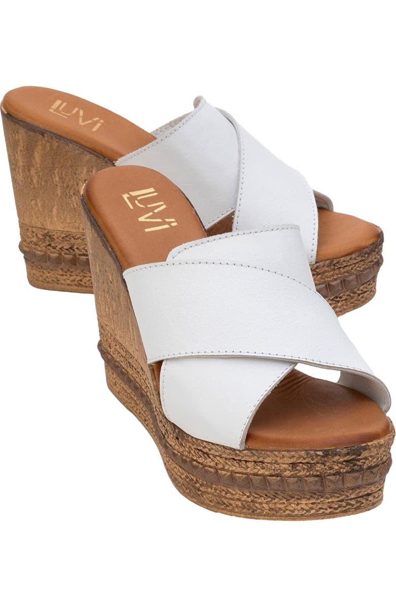 Forever & Always Shoes Lois Wedge Leather Sandal, Alternate, color, White Leather