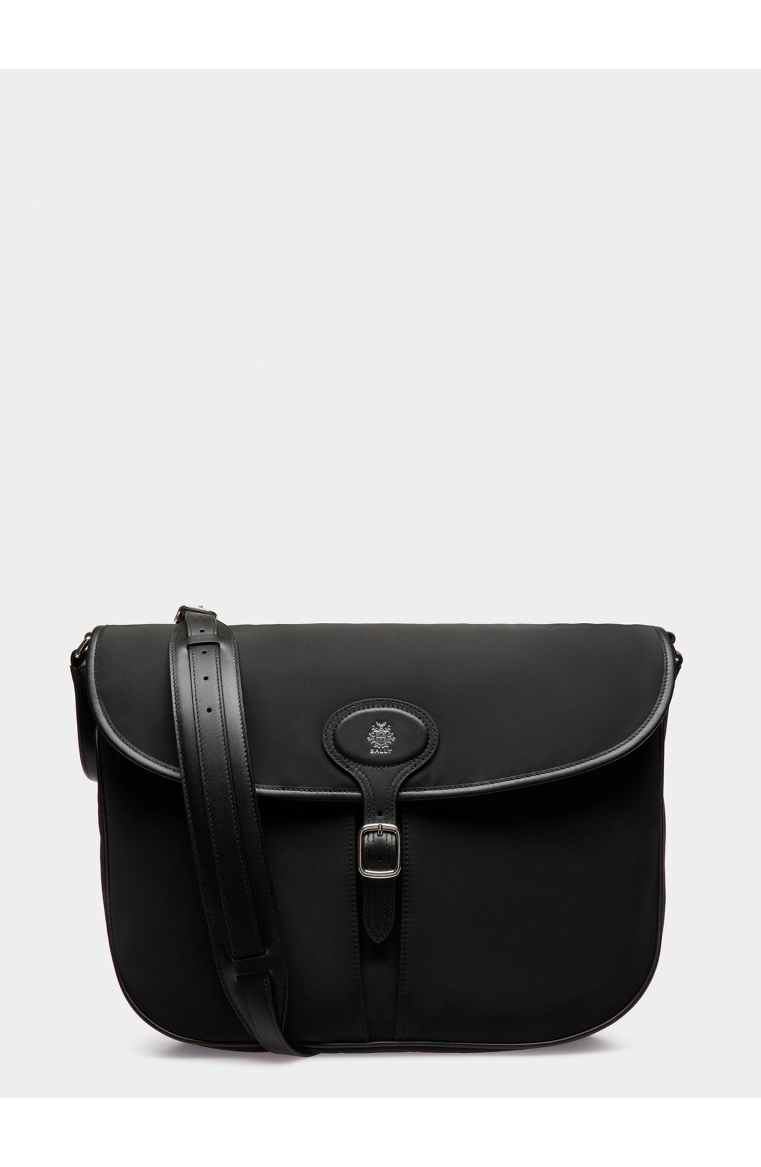 Bally B-Light Messenger Bag in Nylon and Leather, Main, color, Black+Palladio