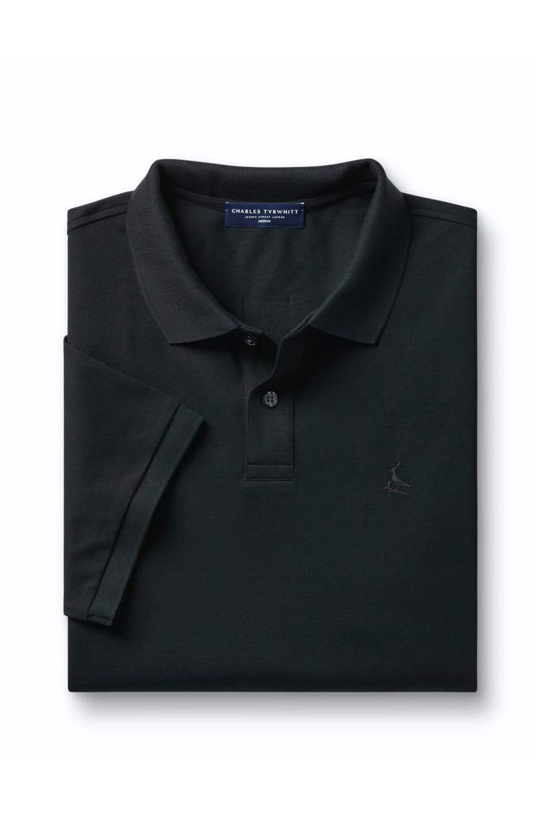 Charles Tyrwhitt Short Sleeve Cotton Stretch Pique Polo, Alternate, color, Black