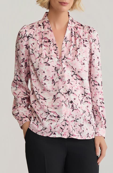 Print Pleated Shoulder Top