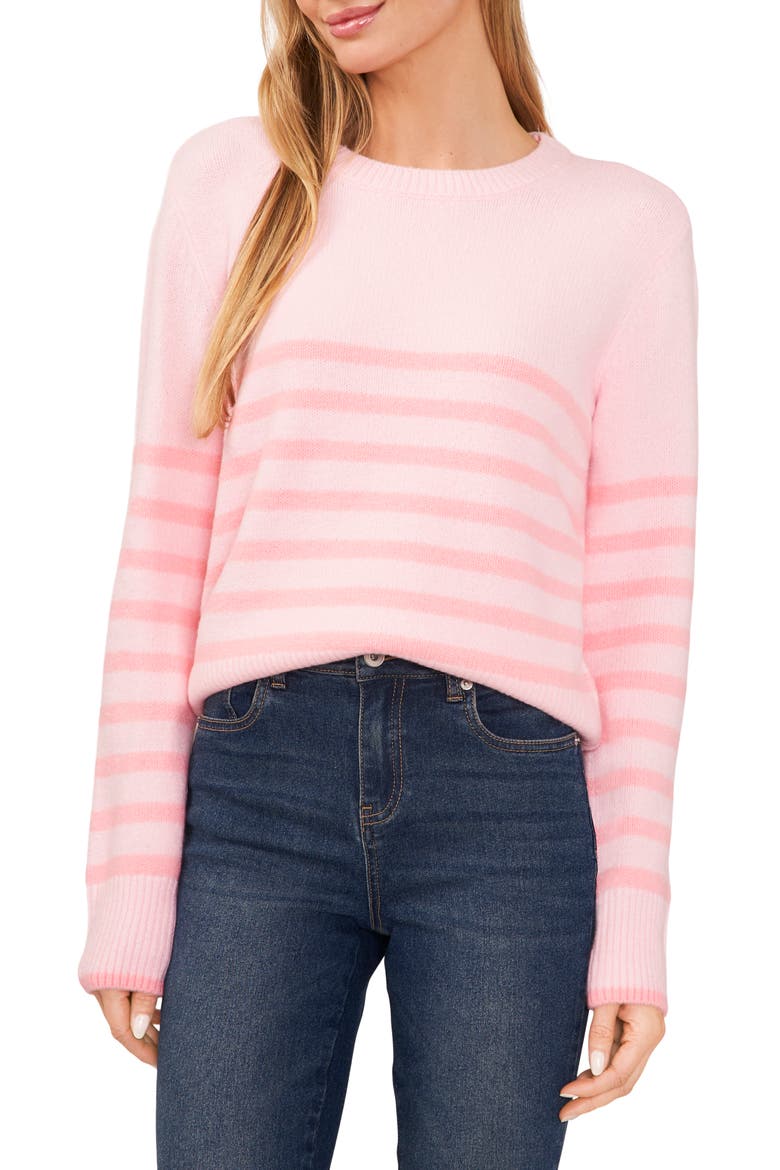Stripe Crewneck Sweater, Main, color, PRISM PINK