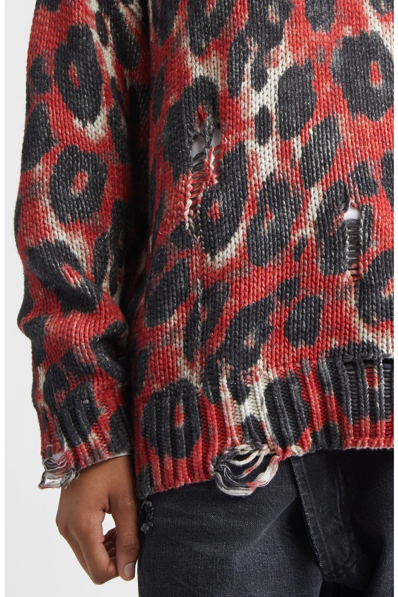 Distressed Leopard Print Sweater, Alternate, color, RED/ BLACK LEOPARD