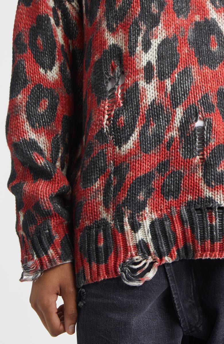 R13 Distressed Leopard Print Sweater, Alternate, color, Red/ Black Leopard