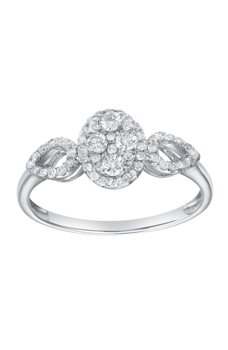 LuvMyJewelry Florayne 0.35 Ct 14K Gold Diamond Leaf Halo Ring, Main, color, 14K White Gold