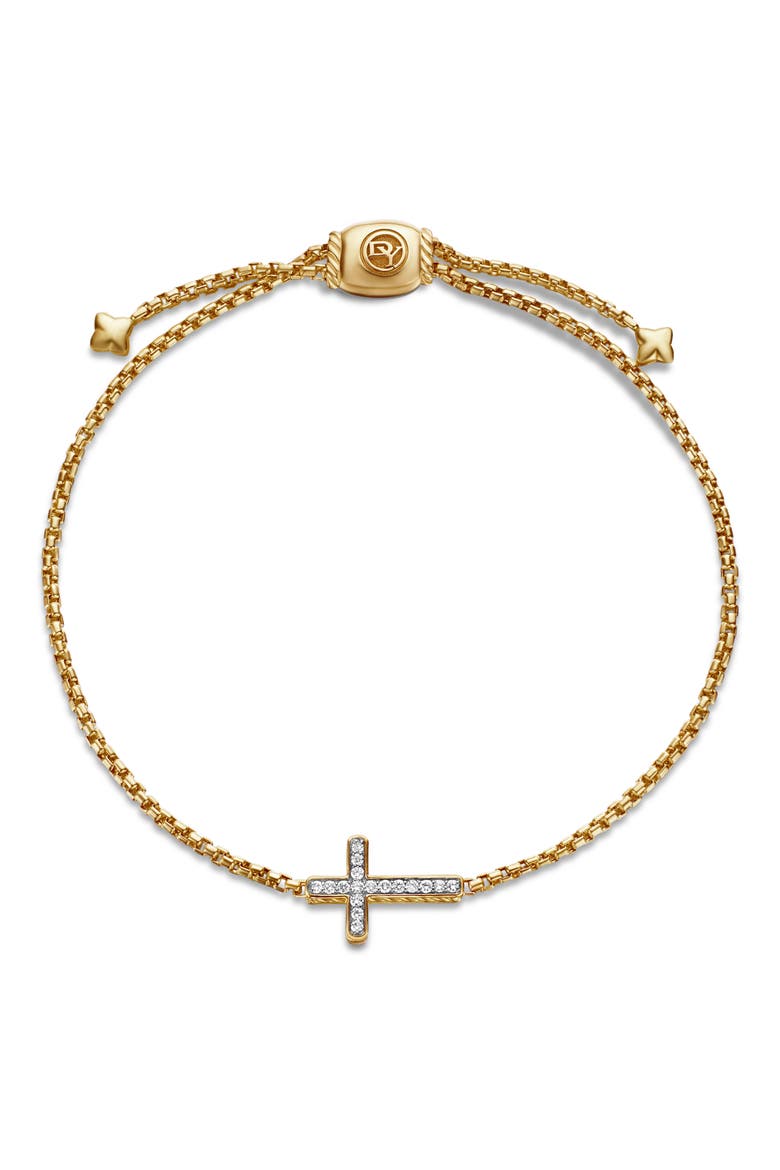Petite Pavé Cross Bracelet with Diamonds in 18K Gold, Alternate, color, GOLD