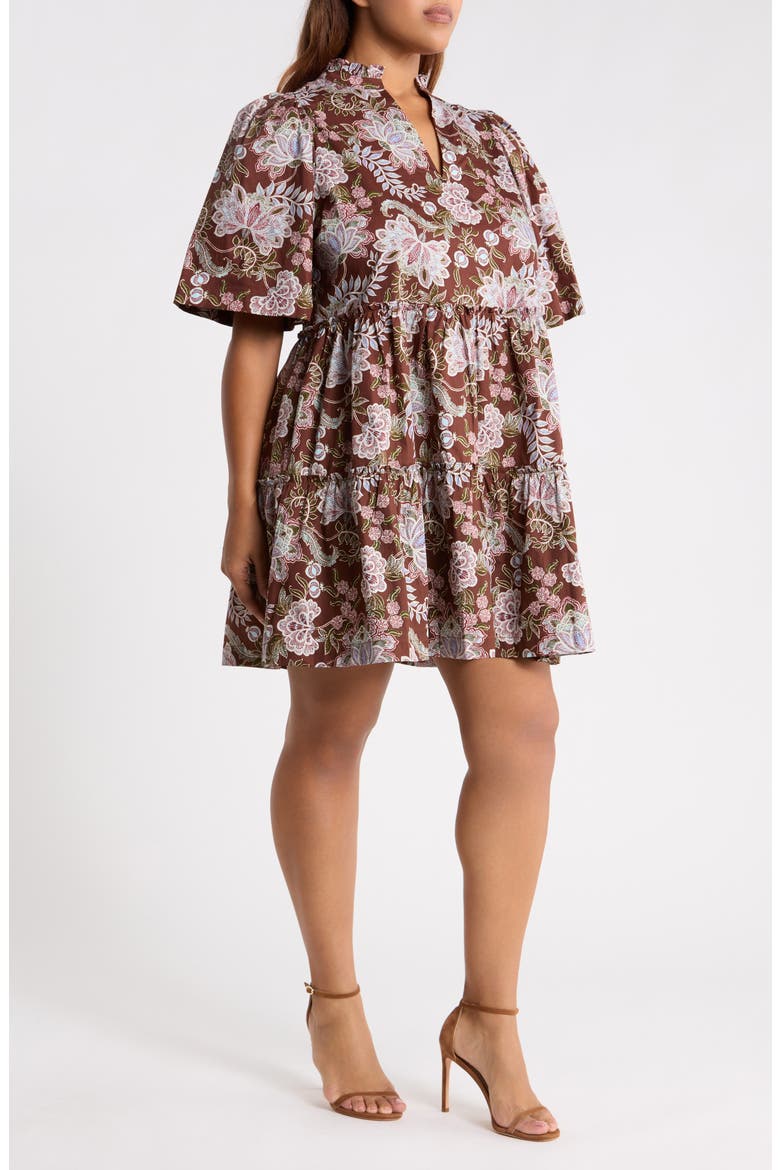 Dixie Split Neck Shift Dress, Alternate, color, BROWN-FLORAL