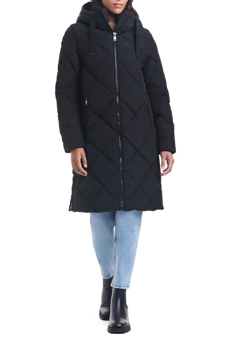 Sanctuary Longline Hooded Puffer Coat with Removable Sleeves, Main, color, 