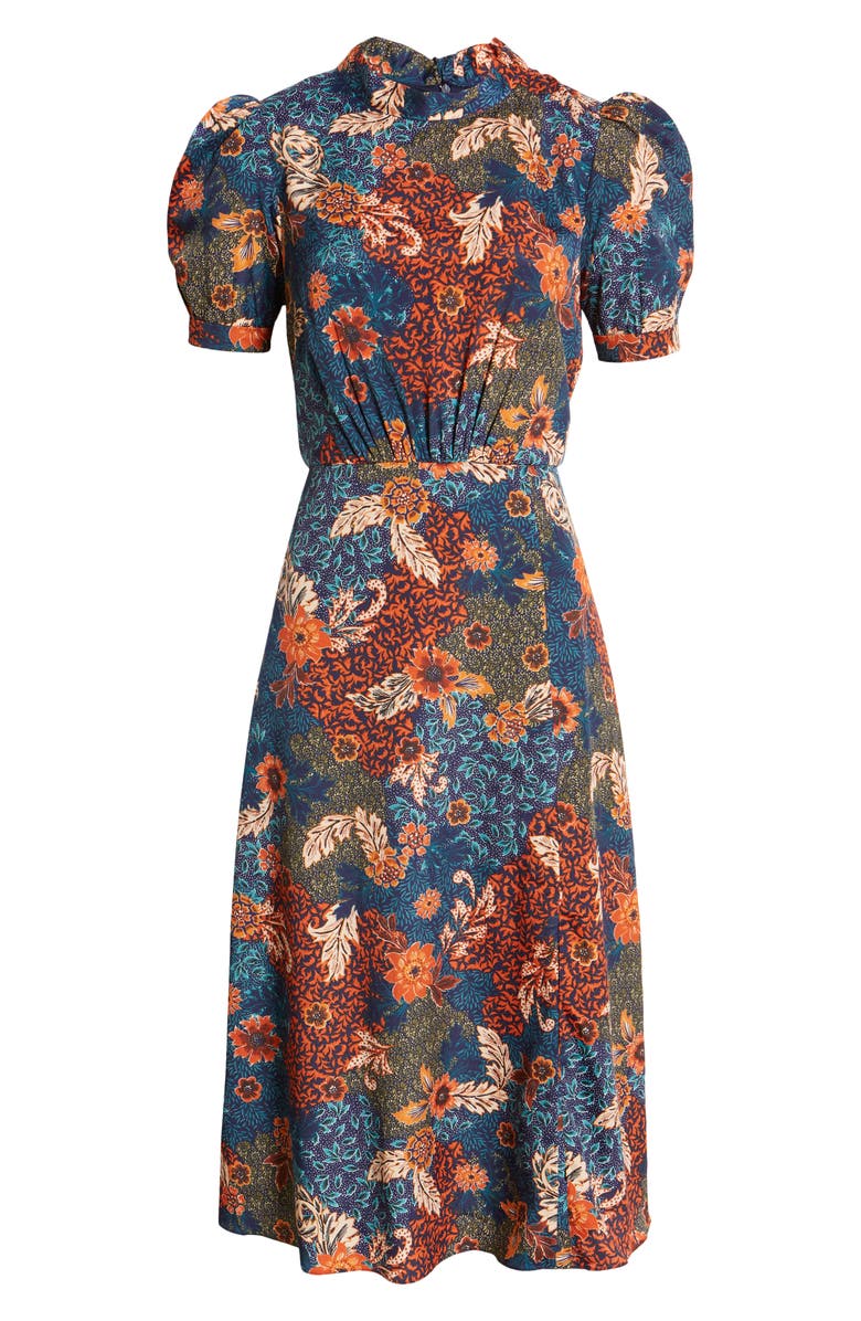 Julia Jordan Floral Puff Sleeve A-Line Midi Dress, Alternate, color,