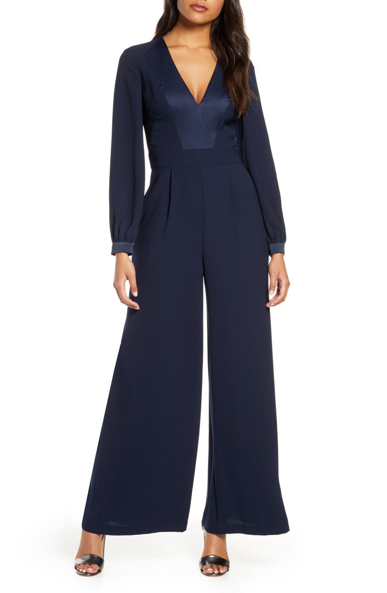 Eliza J Long Sleeve Wide Leg Jumpsuit, Main, color,