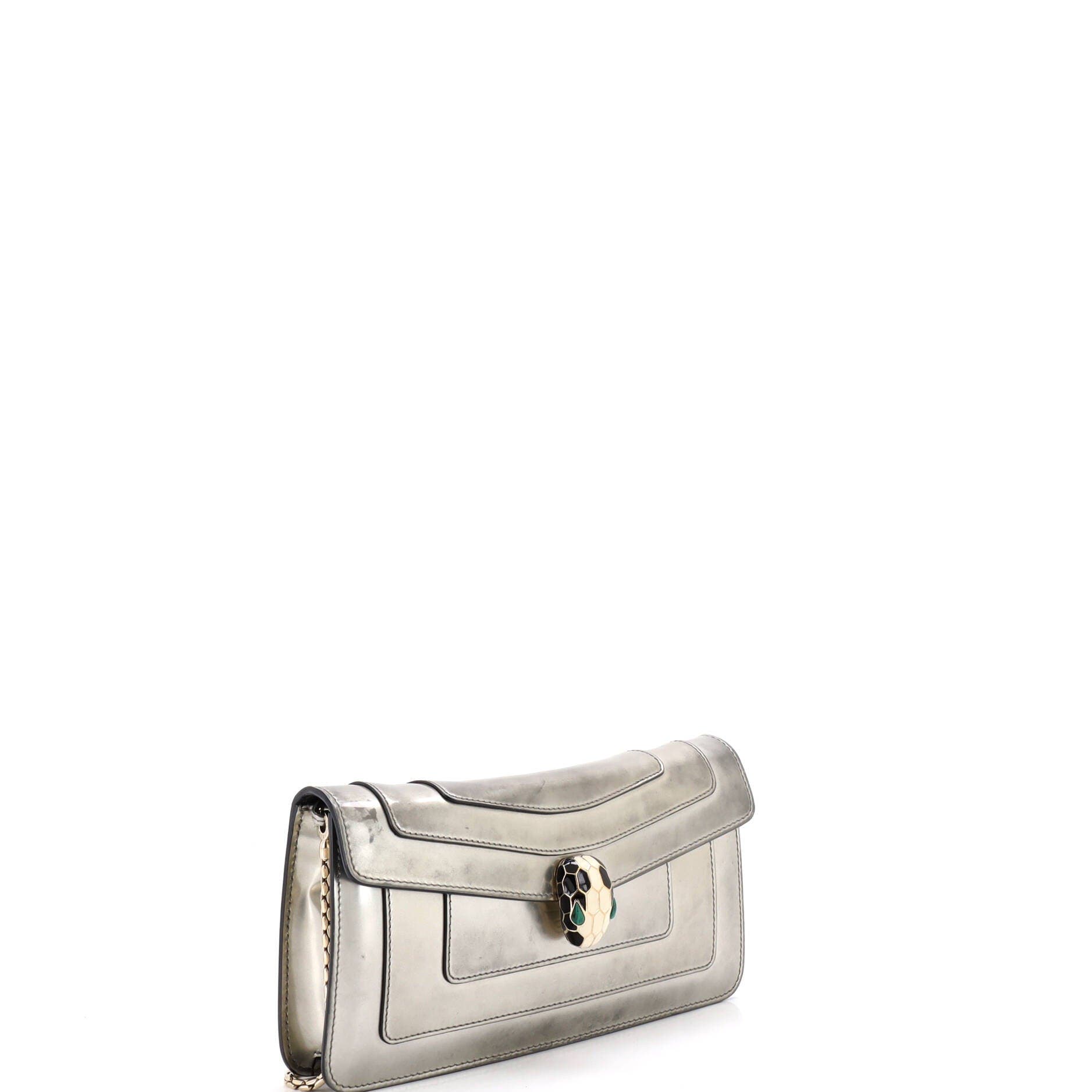 Serpenti Forever Chain Clutch Metallic Leather, Alternate, color, Metallic Silver