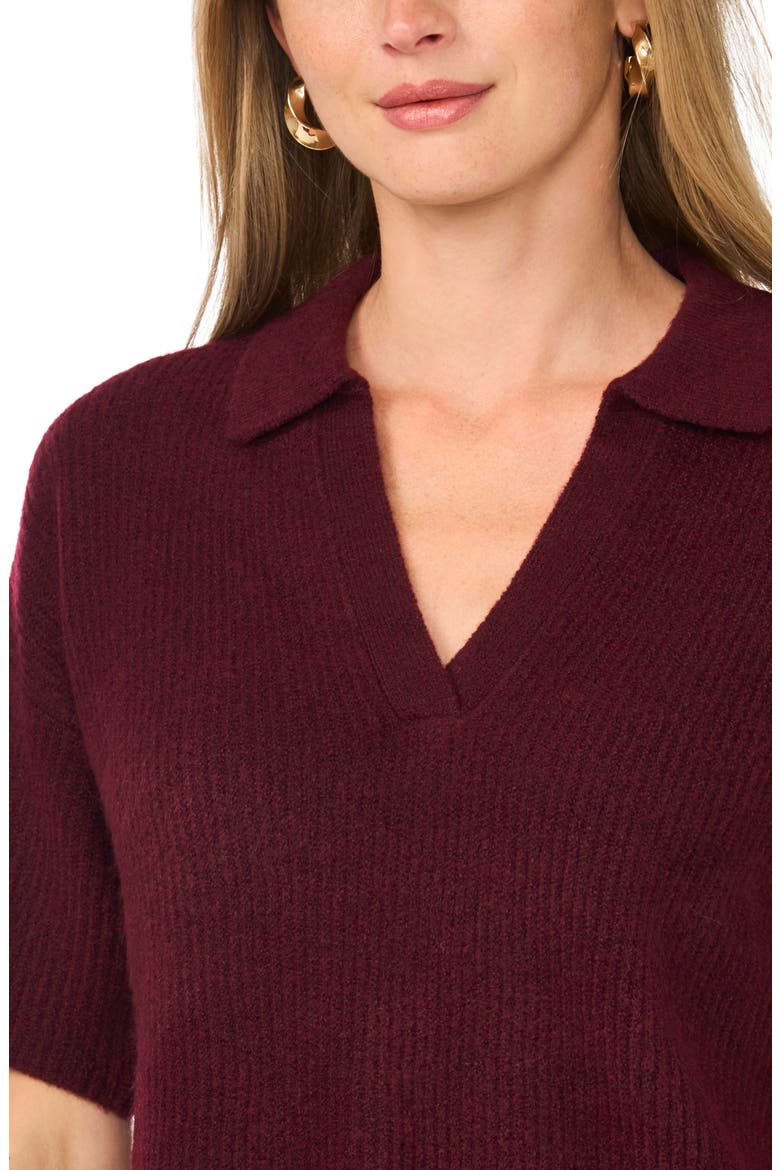 Short Sleeve Johnny Collar Sweater, Alternate, color, WINE