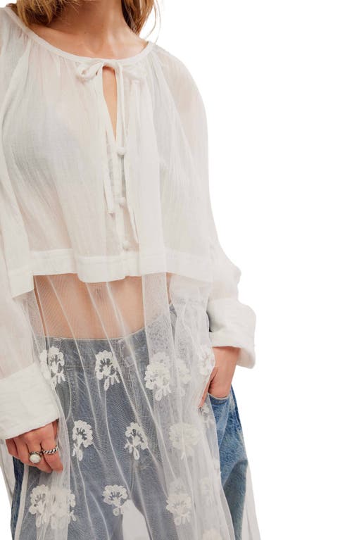 Free People Willow Embroidered Mesh Mixed Media Maxi Tunic Top In Optic White