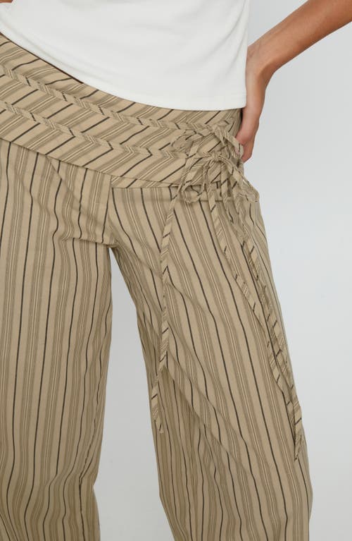 Princess Polly Seneca Wrap Waist Stripe Cotton Pants In Brown