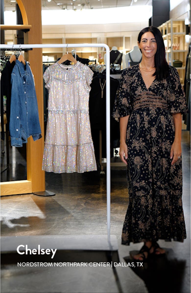 Kids' Metallic Sequin Plissé Tiered Party Dress, sales video thumbnail